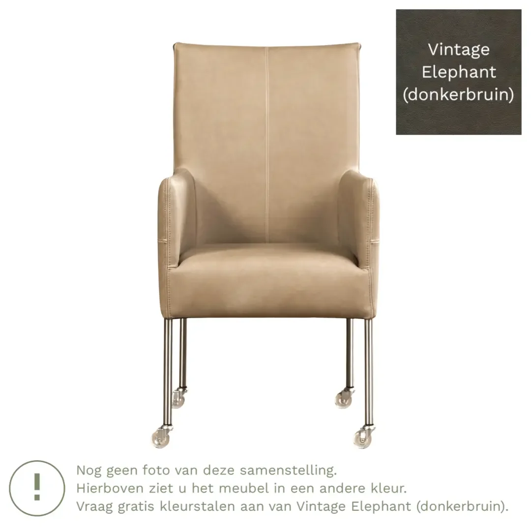 afbeelding van Leren eetkamerstoel Spark - Vintage Elephant (donkerbruin) - Poten staal rond zwart