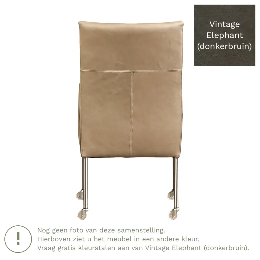 afbeelding van Leren eetkamerstoel Spark - Vintage Elephant (donkerbruin) - Poten staal rond zwart