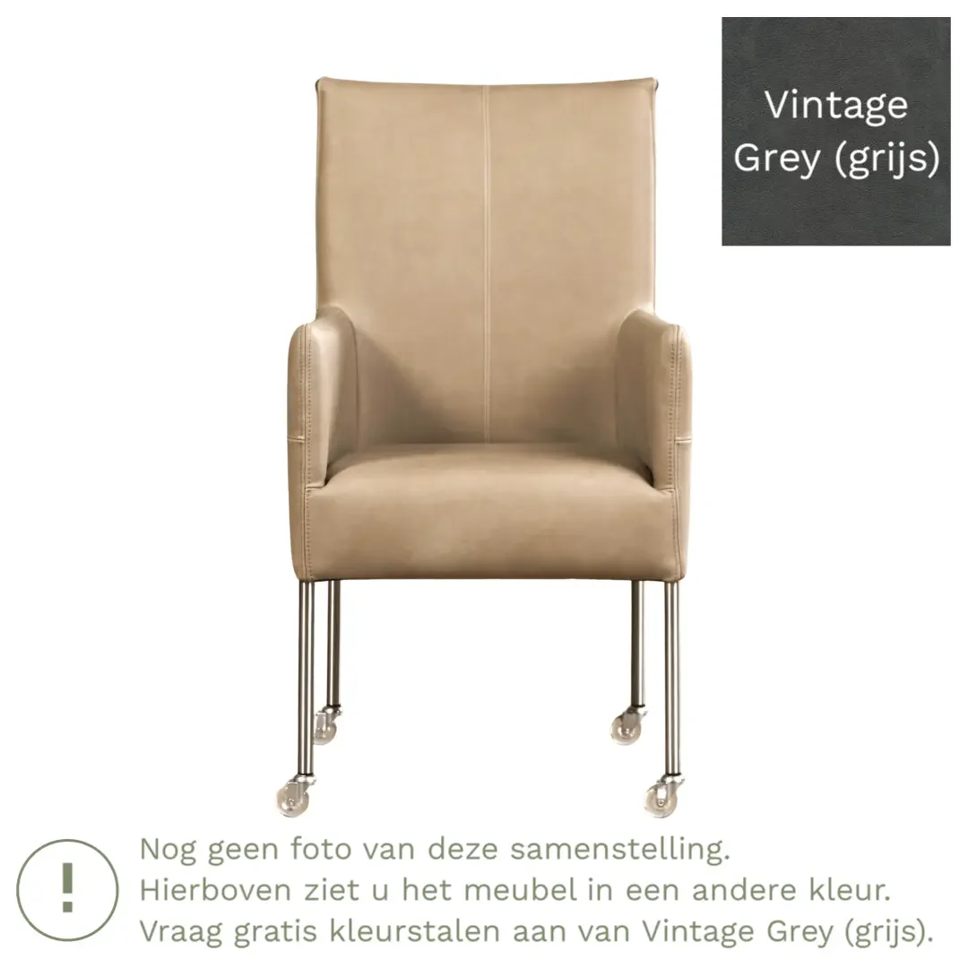 afbeelding van Leren eetkamerstoel Spark - Vintage Grey (grijs) - Poten staal rond zwart