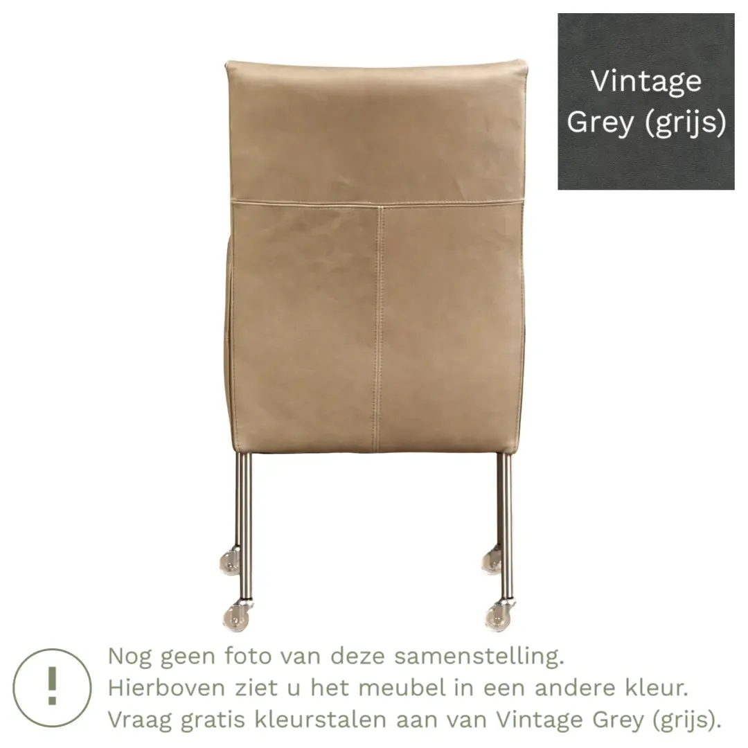afbeelding van Leren eetkamerstoel Spark - Vintage Grey (grijs) - Poten staal rond zwart