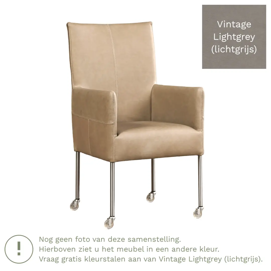 afbeelding van Leren eetkamerstoel Spark - Vintage Lightgrey (lichtgrijs) - Poten staal rond RVS