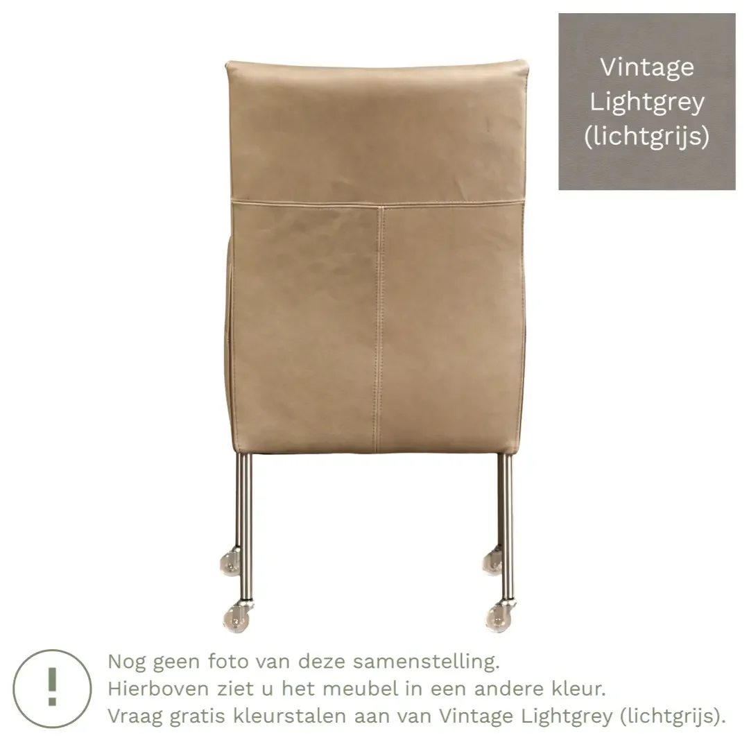 afbeelding van Leren eetkamerstoel Spark - Vintage Lightgrey (lichtgrijs) - Poten staal rond RVS