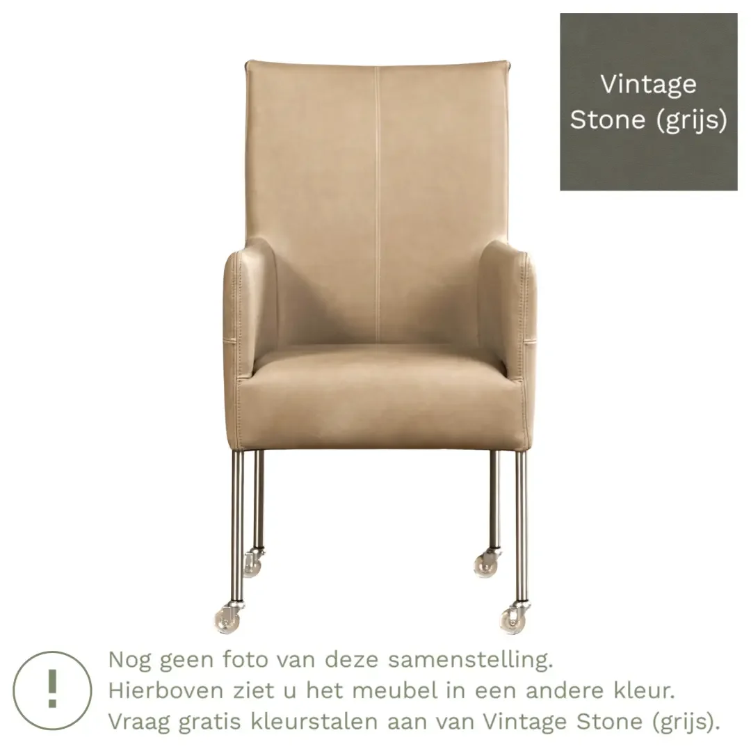 afbeelding van Leren eetkamerstoel Spark - Vintage Stone (grijs) - Poten staal rond RVS