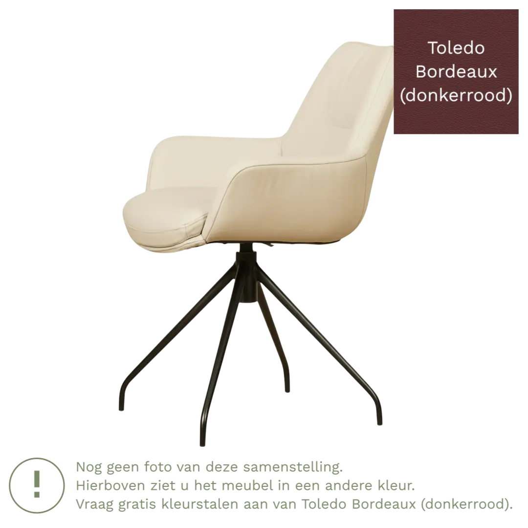 afbeelding van Leren draaibare eetkamerstoel Twist - Toledo Bordeaux (donkerrood) - poten staal rond zwart