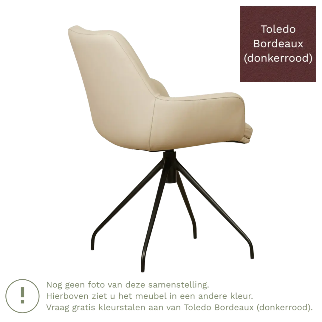 afbeelding van Leren draaibare eetkamerstoel Twist - Toledo Bordeaux (donkerrood) - poten staal rond zwart