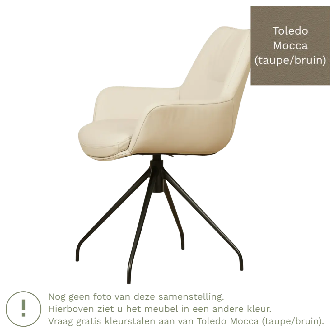 afbeelding van Leren draaibare eetkamerstoel Twist - Toledo Mocca (taupe/bruin) - poten staal rond zwart