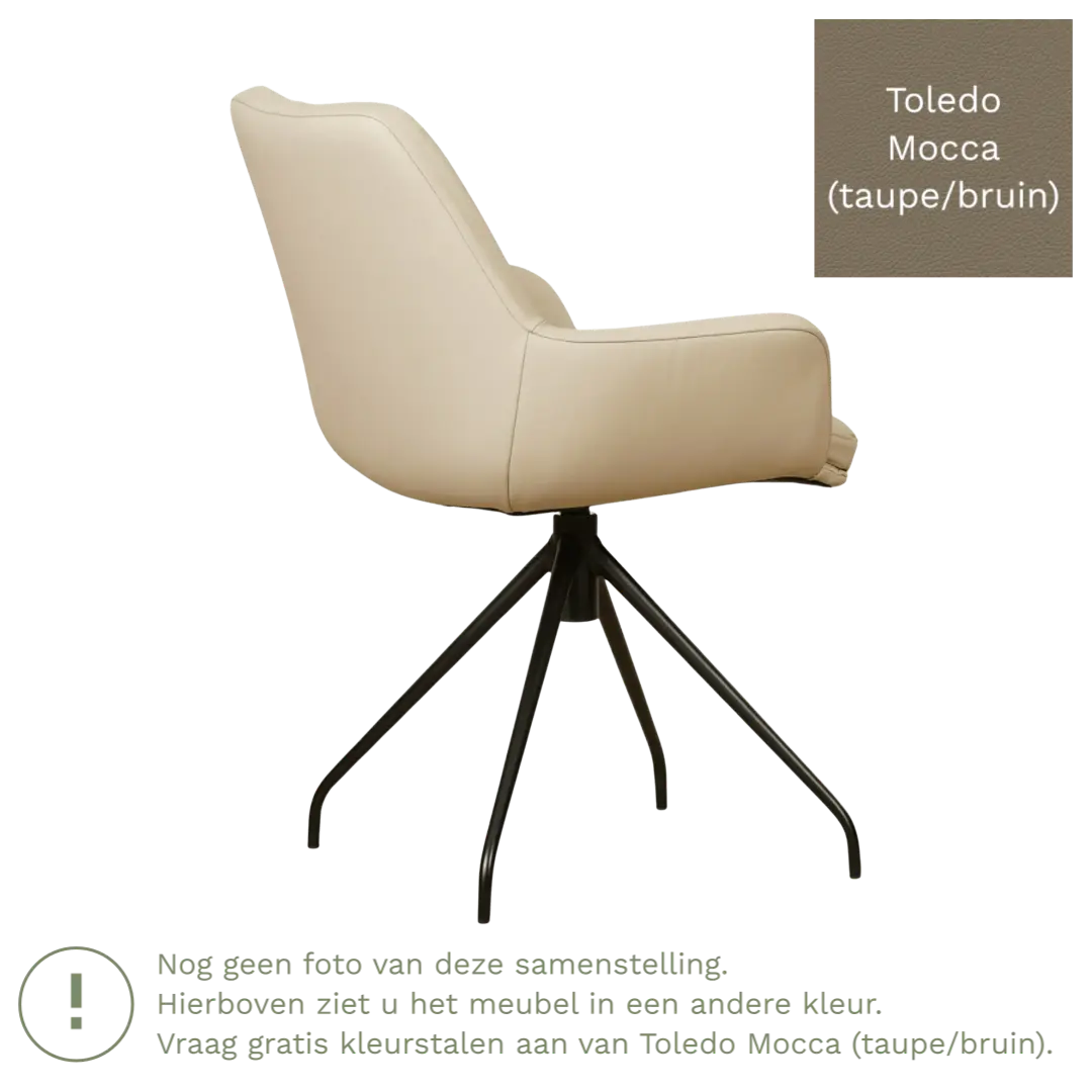 afbeelding van Leren draaibare eetkamerstoel Twist - Toledo Mocca (taupe/bruin) - poten staal rond zwart