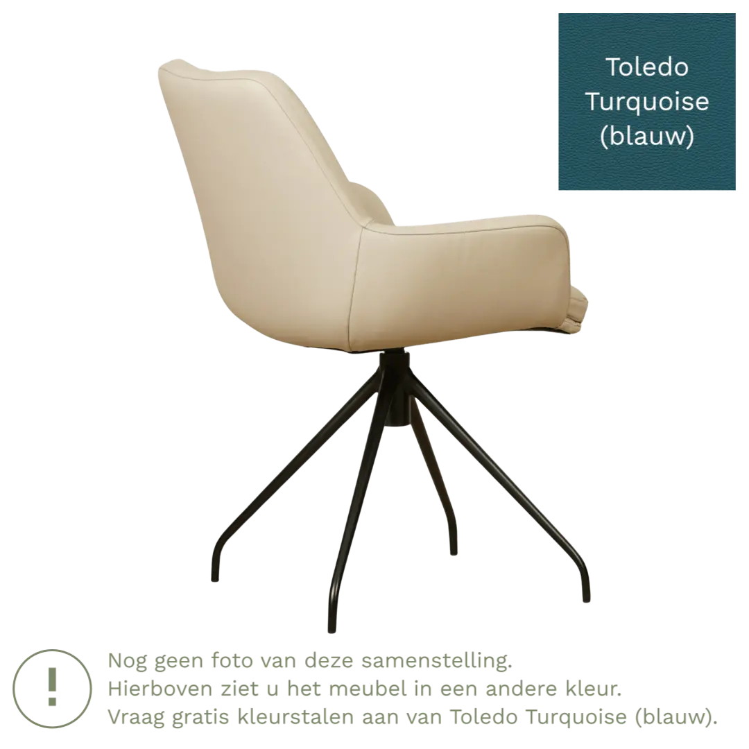afbeelding van Leren draaibare eetkamerstoel Twist - Toledo Turquoise (blauw) - poten staal rond zwart