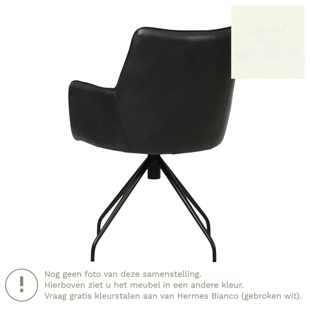 afbeelding van Leren eetkamerstoel Wave - Hermes Bianco (gebroken wit) - Spinpoot staal rond zwart