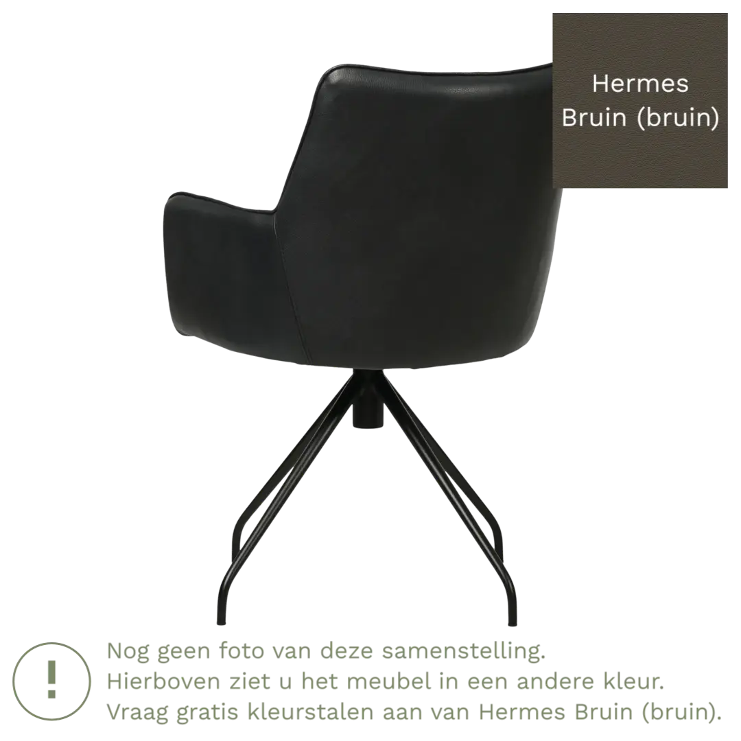 afbeelding van Leren eetkamerstoel Wave - Hermes Bruin (bruin) - Spinpoot staal rond zwart