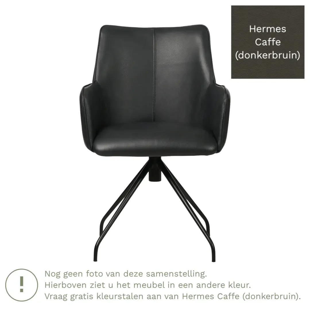 afbeelding van Leren eetkamerstoel Wave - Hermes Caffe (donkerbruin) - Spinpoot staal rond zwart