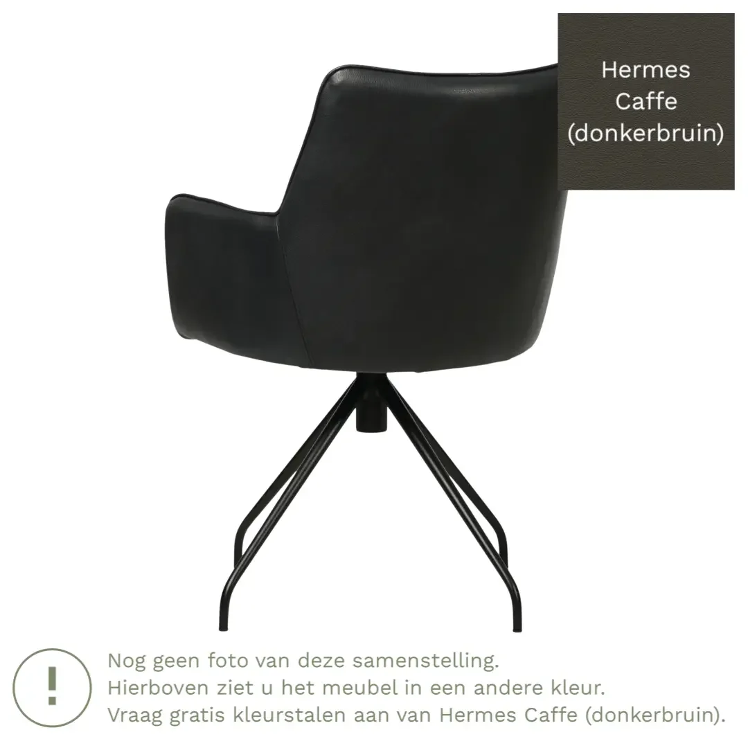 afbeelding van Leren eetkamerstoel Wave - Hermes Caffe (donkerbruin) - Spinpoot staal rond zwart