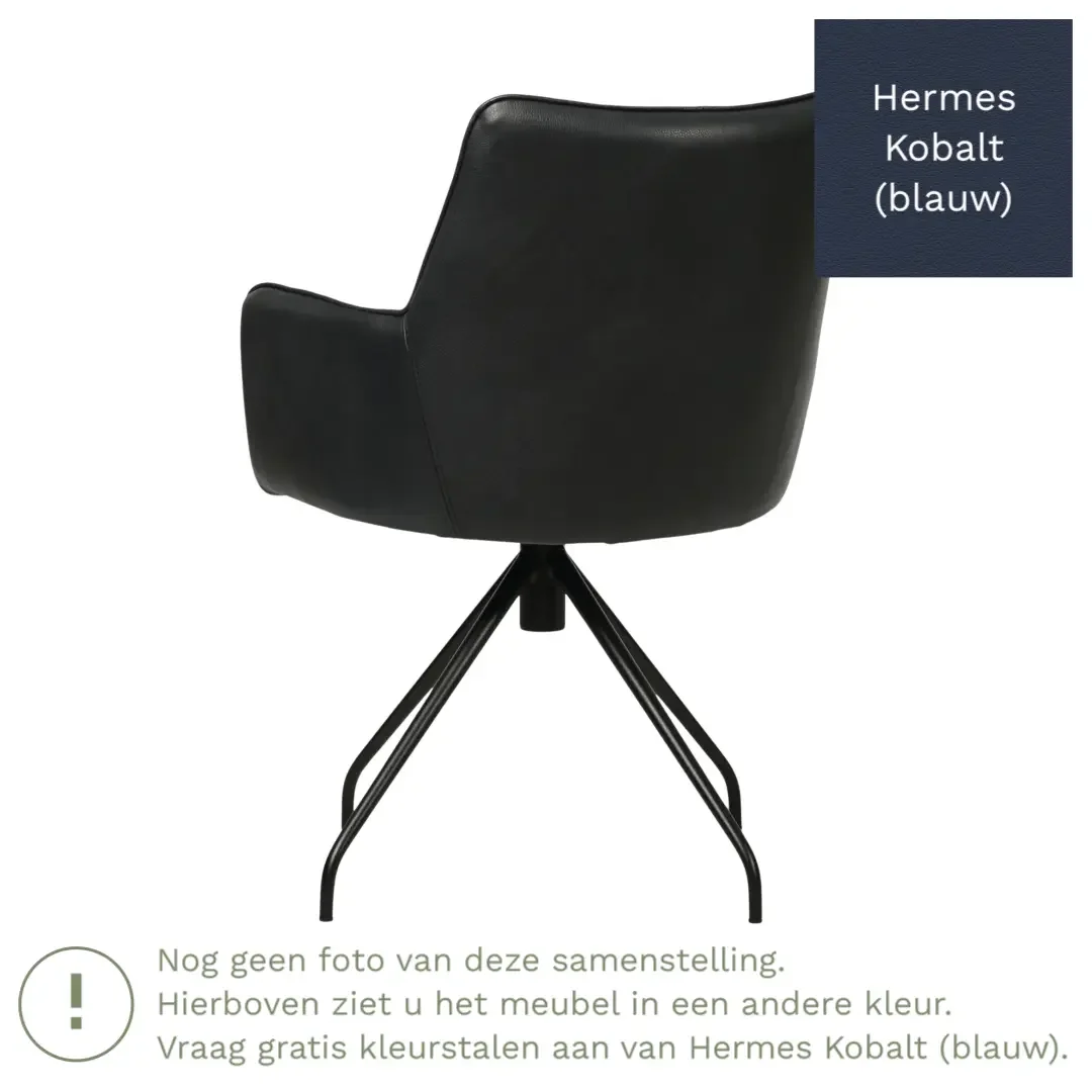afbeelding van Leren eetkamerstoel Wave - Hermes Kobalt (blauw) - Spinpoot staal rond zwart