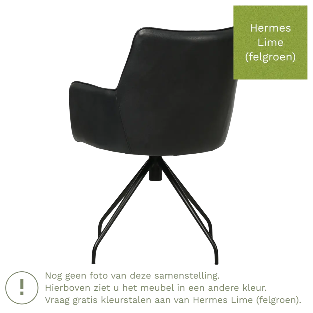 afbeelding van Leren eetkamerstoel Wave - Hermes Lime (felgroen) - Spinpoot staal rond zwart