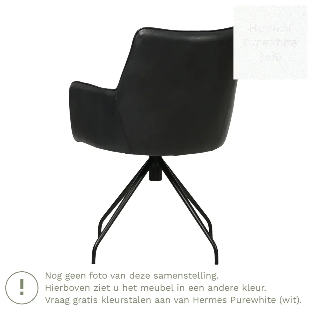 afbeelding van Leren eetkamerstoel Wave - Hermes Purewhite (wit) - Spinpoot staal rond zwart