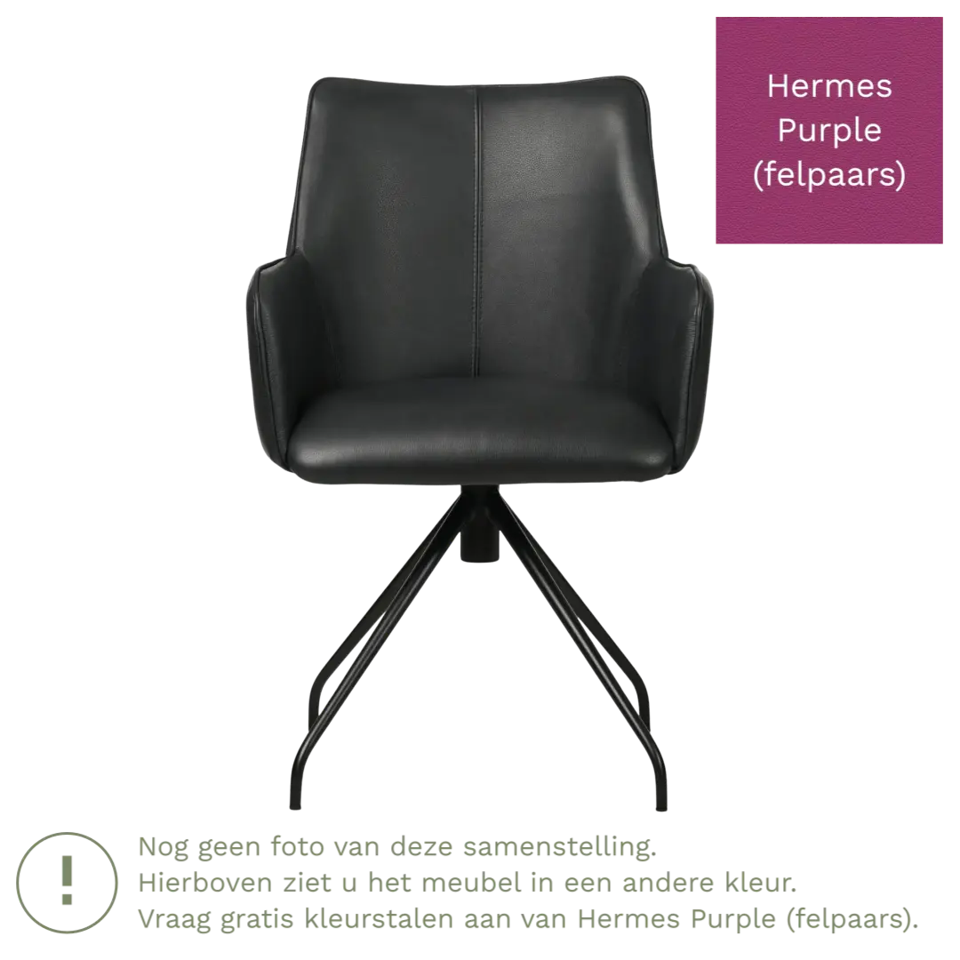afbeelding van Leren eetkamerstoel Wave - Hermes Purple (felpaars) - Spinpoot staal rond zwart