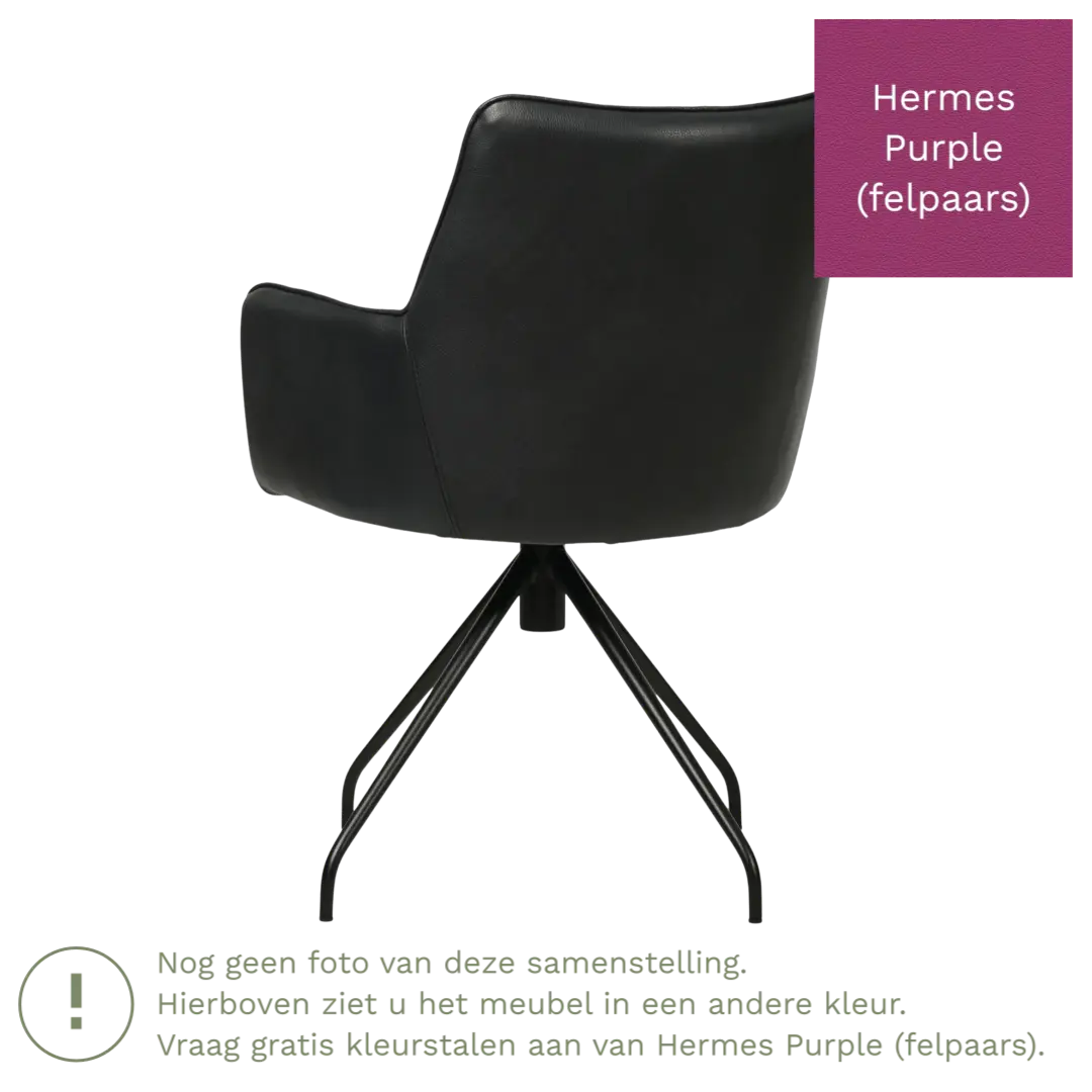 afbeelding van Leren eetkamerstoel Wave - Hermes Purple (felpaars) - Spinpoot staal rond zwart
