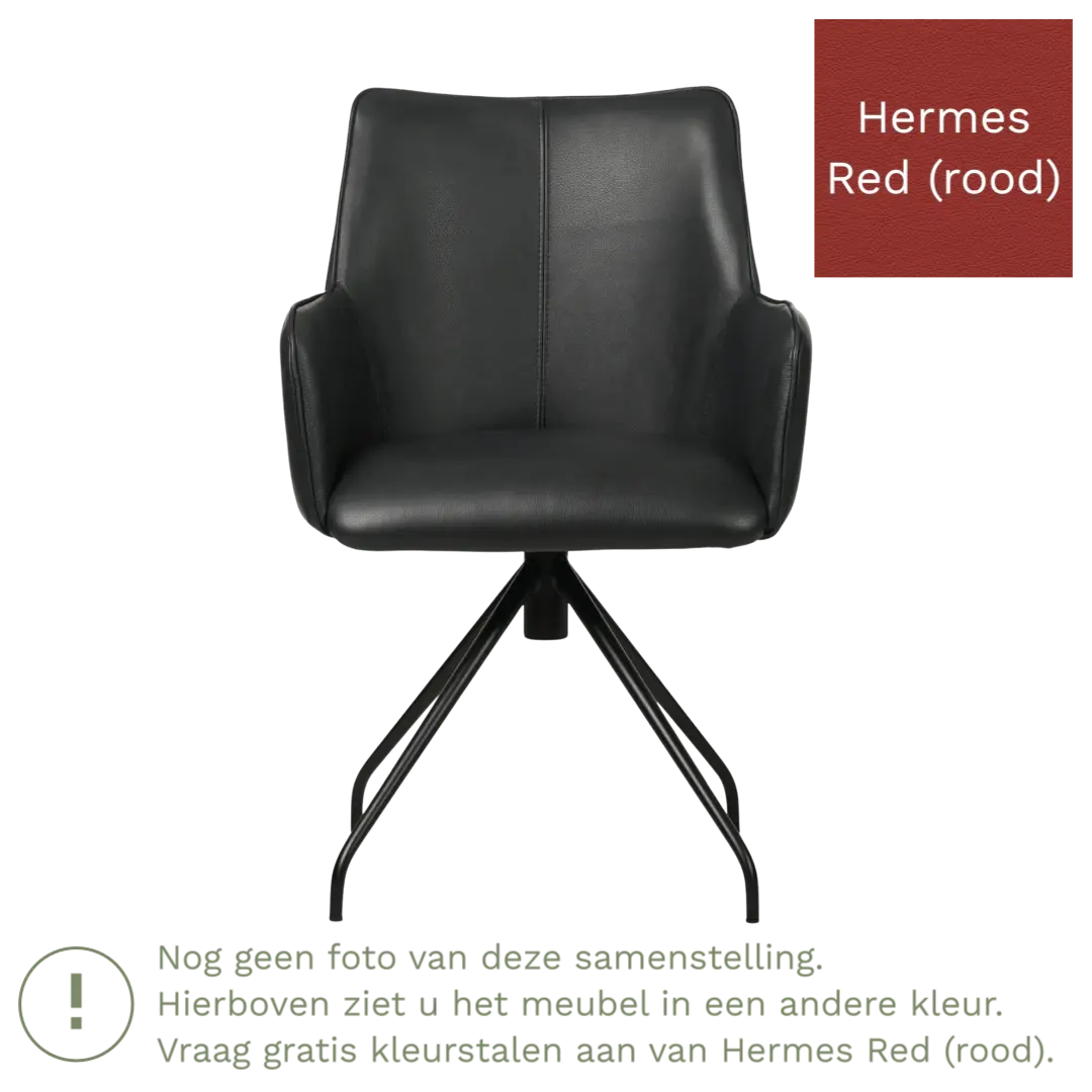 afbeelding van Leren eetkamerstoel Wave - Hermes Red (rood) - Spinpoot staal rond zwart