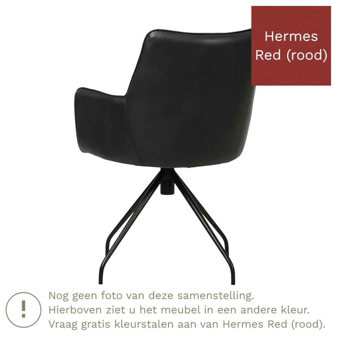 afbeelding van Leren eetkamerstoel Wave - Hermes Red (rood) - Spinpoot staal rond zwart