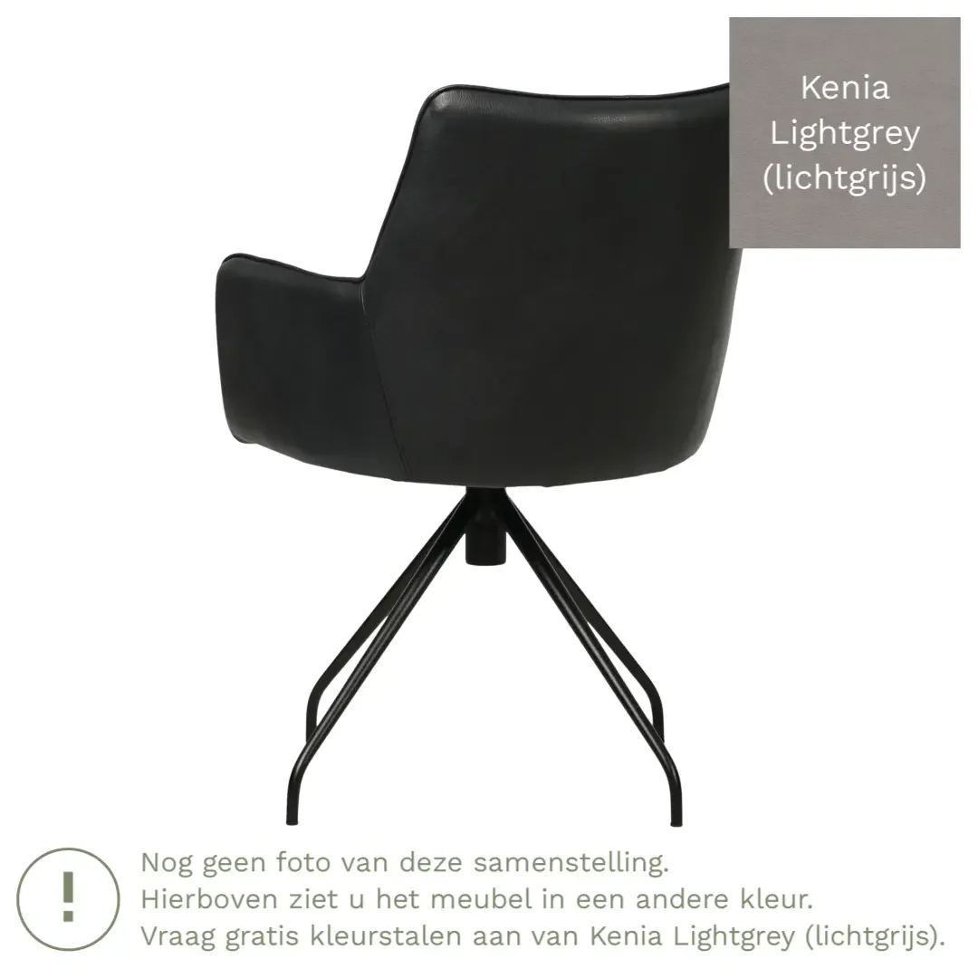 afbeelding van Leren eetkamerstoel Wave - Kenia Lightgrey (lichtgrijs) - Spinpoot staal rond zwart