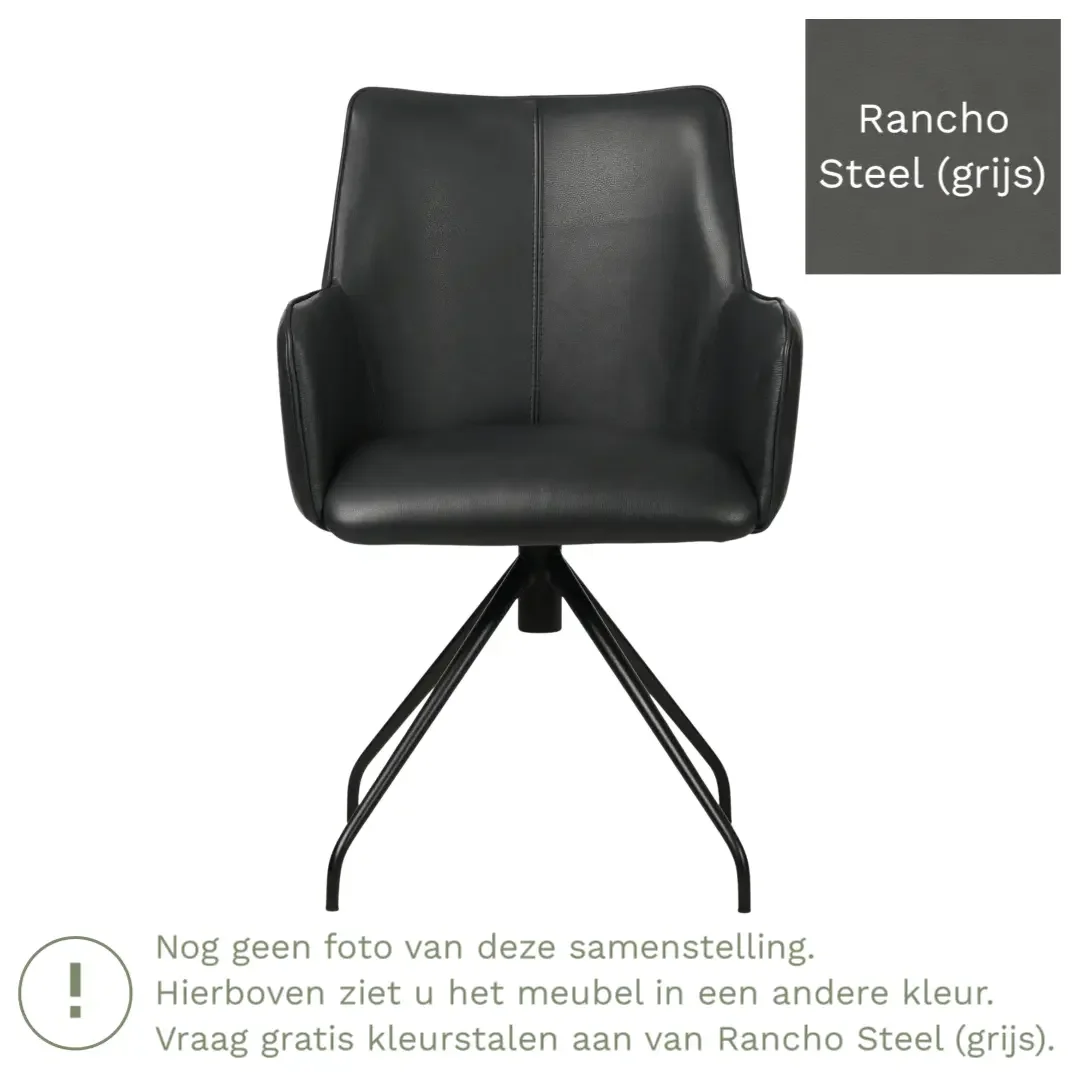 afbeelding van Leren eetkamerstoel Wave - Rancho Steel (grijs) - Spinpoot staal rond zwart