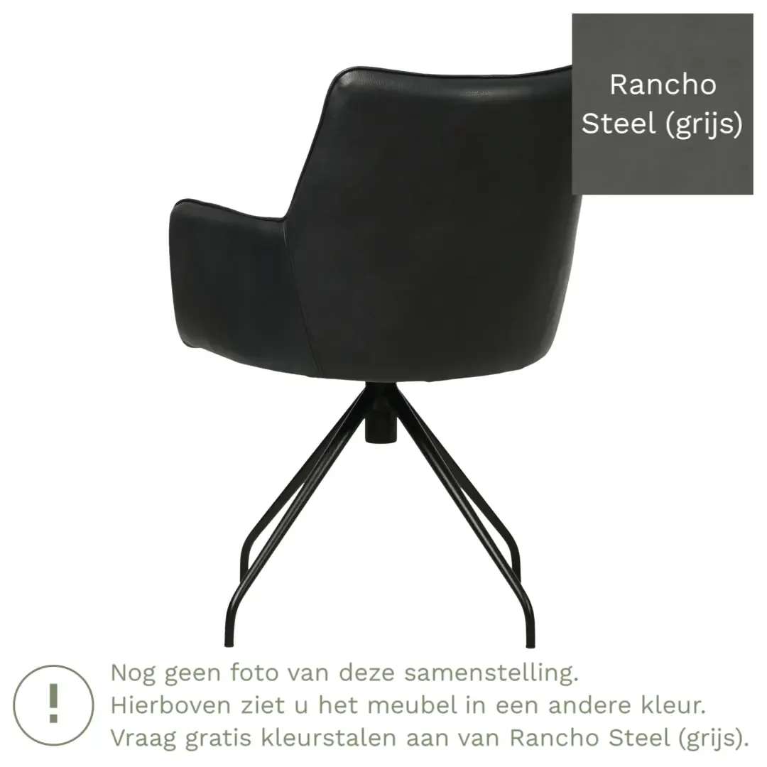 afbeelding van Leren eetkamerstoel Wave - Rancho Steel (grijs) - Spinpoot staal rond zwart