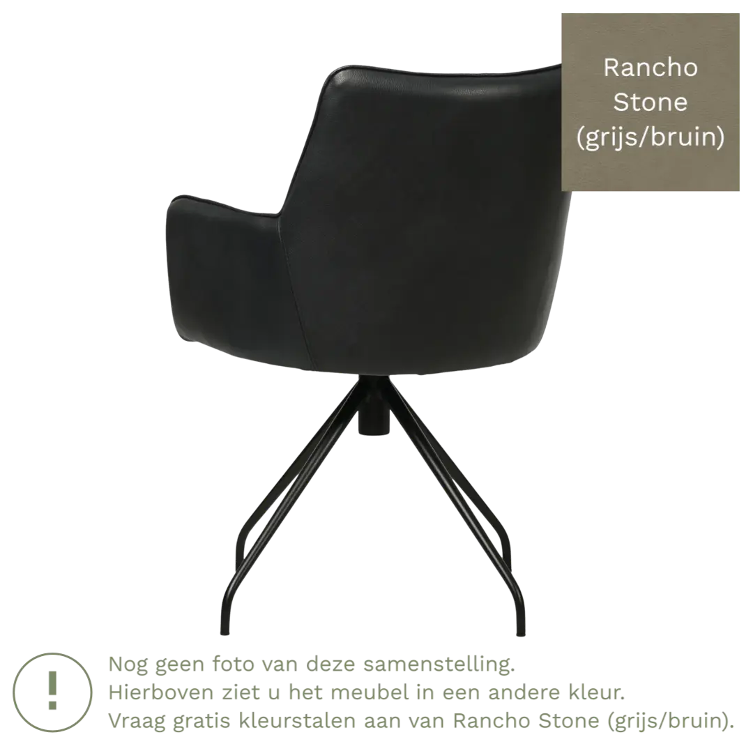 afbeelding van Leren eetkamerstoel Wave - Rancho Stone (grijs/bruin) - Spinpoot staal rond zwart