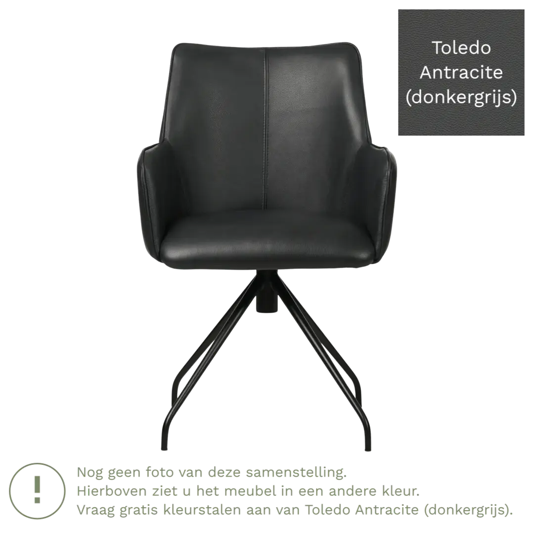 afbeelding van Leren eetkamerstoel Wave - Toledo Antracite (donkergrijs) - Spinpoot staal rond zwart