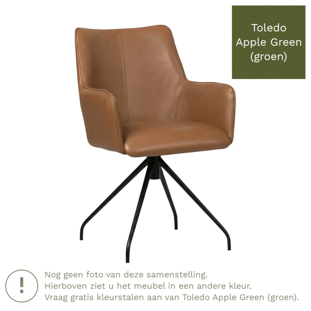 afbeelding van Leren eetkamerstoel Wave - Toledo Apple Green (groen) - Spinpoot staal rond zwart