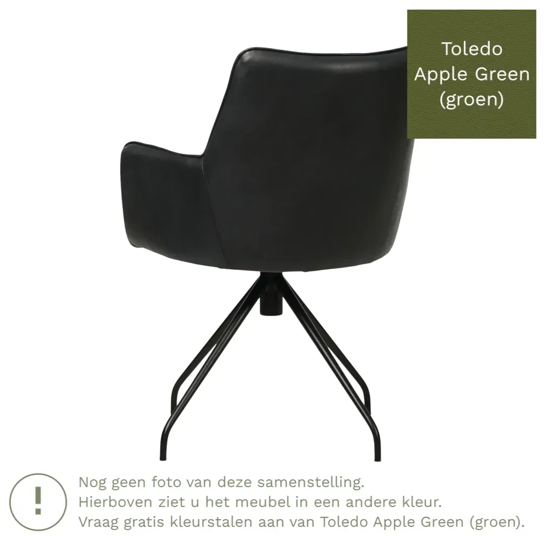afbeelding van Leren eetkamerstoel Wave - Toledo Apple Green (groen) - Spinpoot staal rond zwart