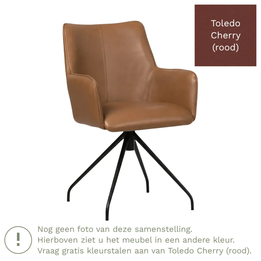 afbeelding van Leren eetkamerstoel Wave - Toledo Cherry (rood) - Spinpoot staal rond zwart