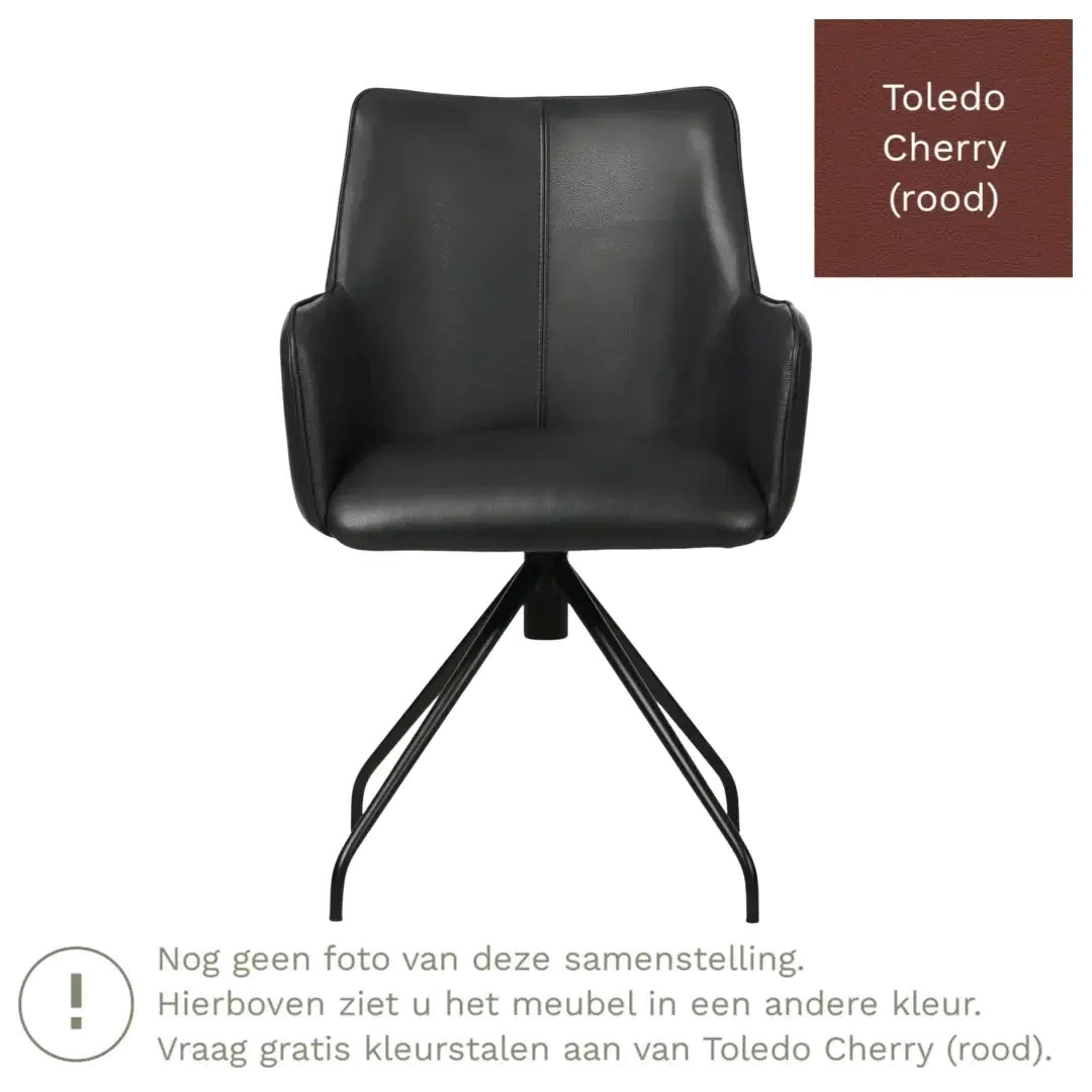 afbeelding van Leren eetkamerstoel Wave - Toledo Cherry (rood) - Spinpoot staal rond zwart
