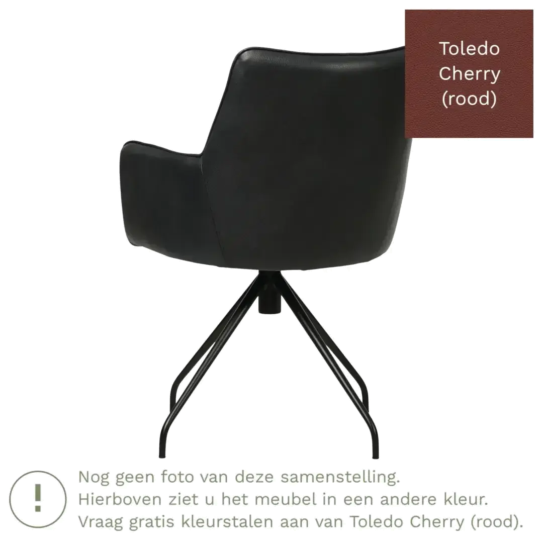 afbeelding van Leren eetkamerstoel Wave - Toledo Cherry (rood) - Spinpoot staal rond zwart