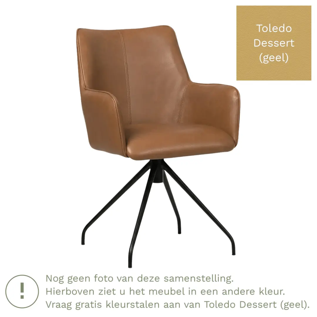 afbeelding van Leren eetkamerstoel Wave - Toledo Dessert (geel) - Spinpoot staal rond zwart