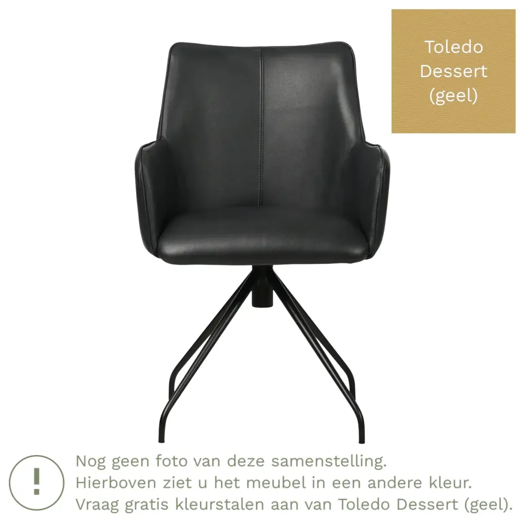 afbeelding van Leren eetkamerstoel Wave - Toledo Dessert (geel) - Spinpoot staal rond zwart