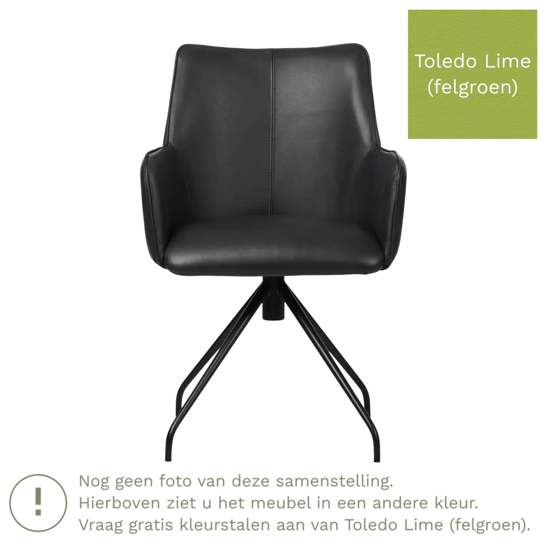afbeelding van Leren eetkamerstoel Wave - Toledo Lime (felgroen) - Spinpoot staal rond zwart