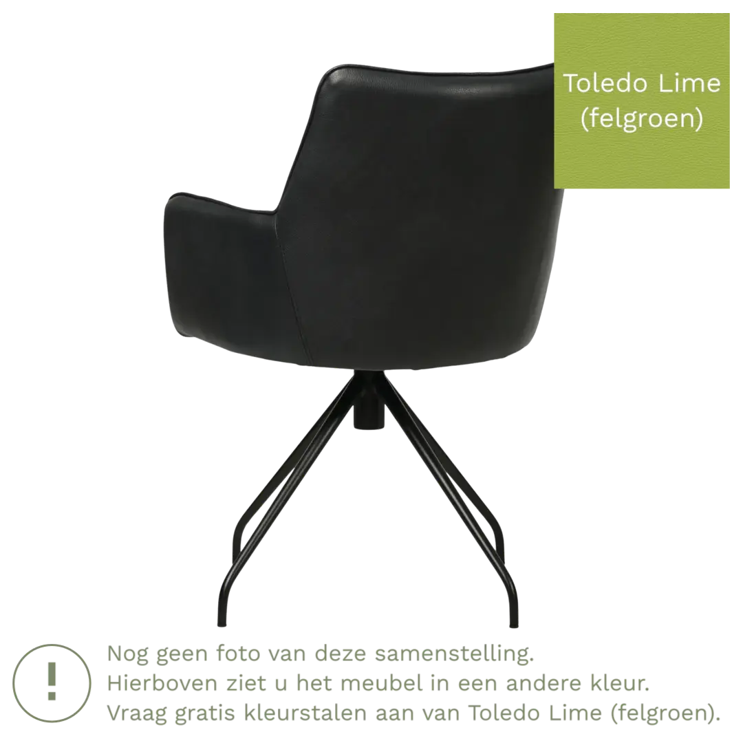 afbeelding van Leren eetkamerstoel Wave - Toledo Lime (felgroen) - Spinpoot staal rond zwart