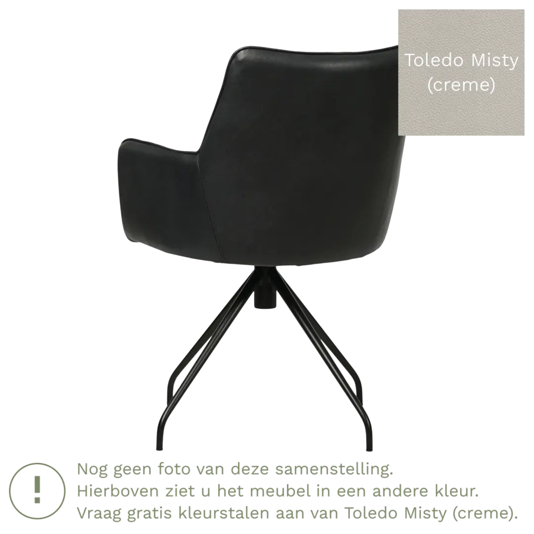 afbeelding van Leren eetkamerstoel Wave - Toledo Misty (crème) - Spinpoot staal rond zwart