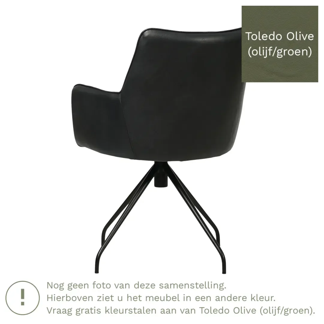 afbeelding van Leren eetkamerstoel Wave - Toledo Olive (olijf/goen) - Spinpoot staal rond zwart