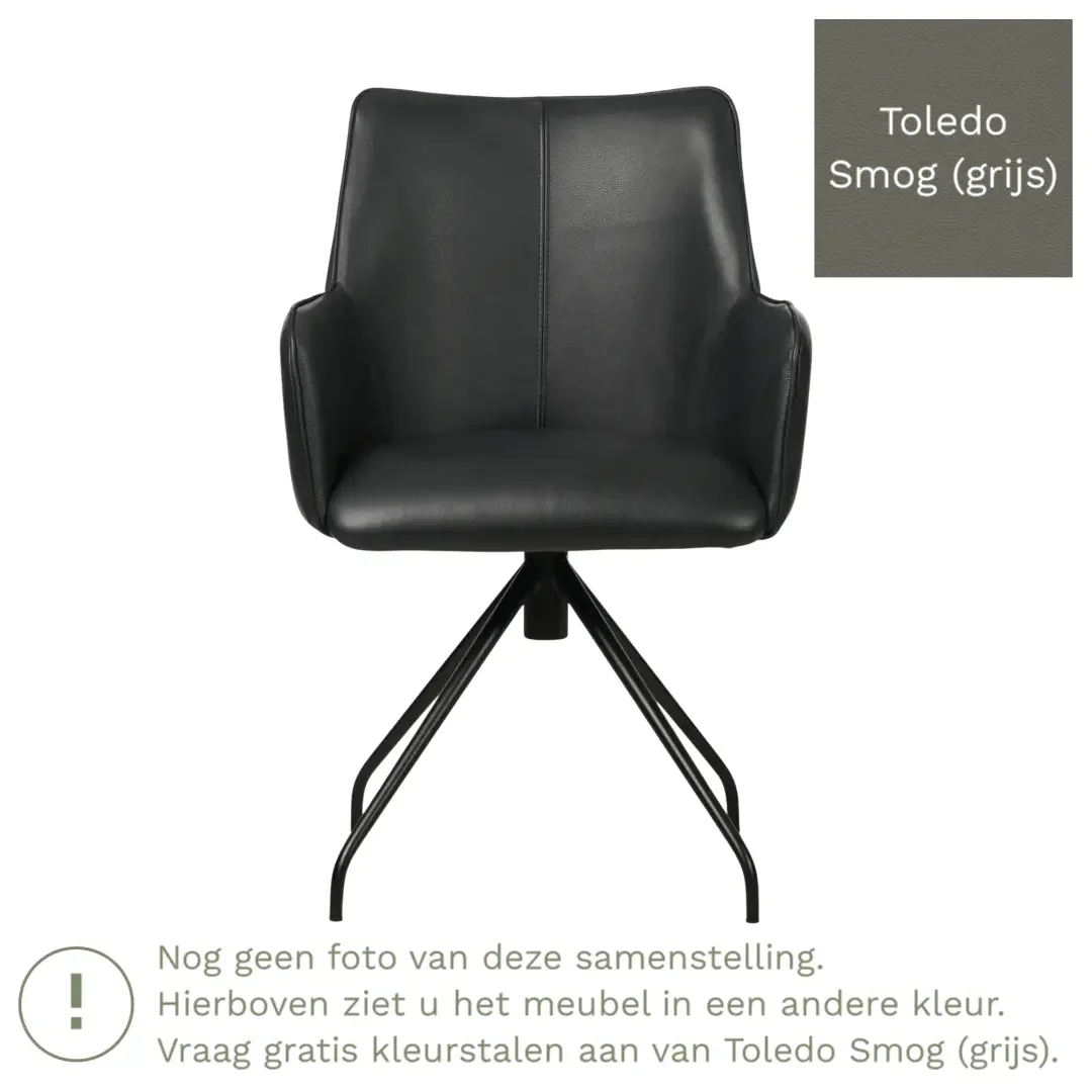 afbeelding van Leren eetkamerstoel Wave - Toledo Smog (grijs) - Spinpoot staal rond zwart
