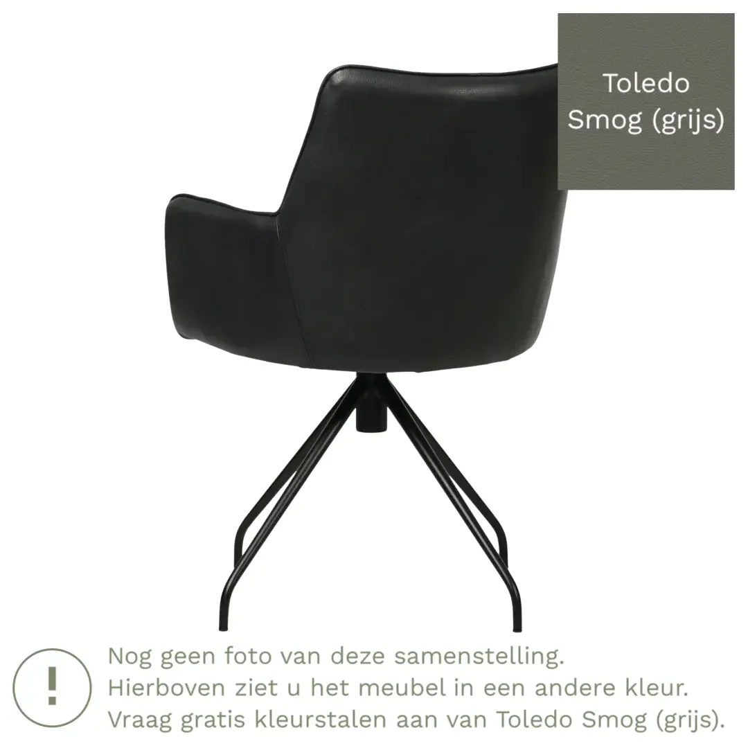 afbeelding van Leren eetkamerstoel Wave - Toledo Smog (grijs) - Spinpoot staal rond zwart