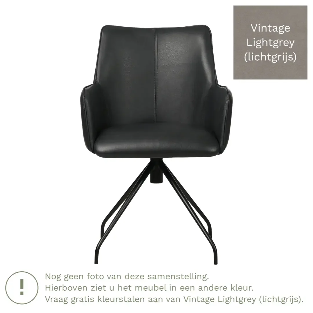 afbeelding van Leren eetkamerstoel Wave - Vintage Lightgrey (lichtgrijs) - Spinpoot staal rond zwart