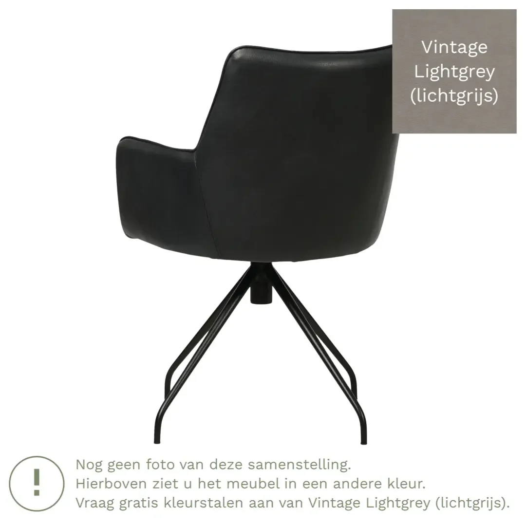 afbeelding van Leren eetkamerstoel Wave - Vintage Lightgrey (lichtgrijs) - Spinpoot staal rond zwart