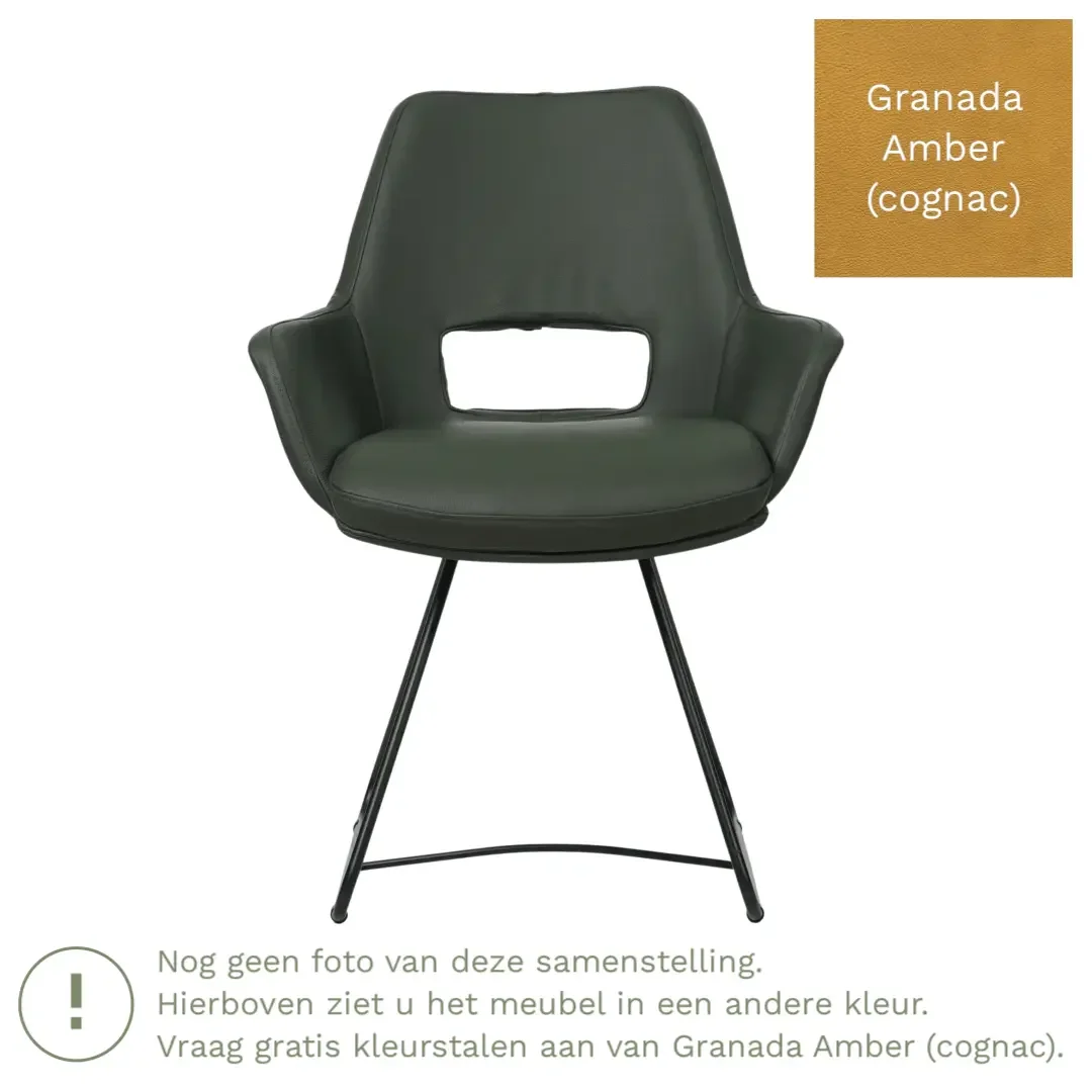 afbeelding van Leren eetkamerstoel Zippy - Granada Amber (cognac) - U-poot staal rond zwart