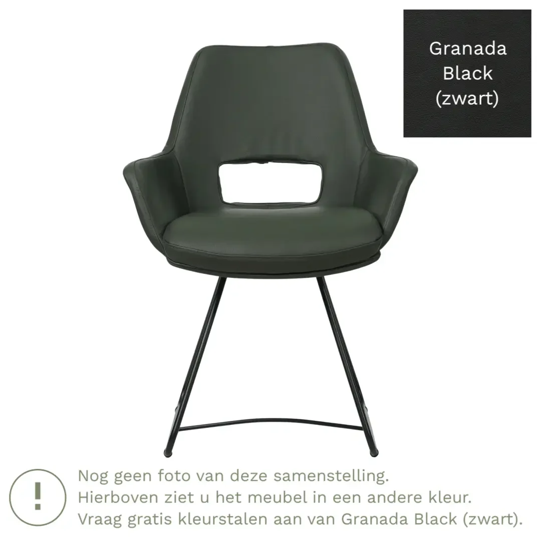 afbeelding van Leren eetkamerstoel Zippy - Granada Black (zwart) - U-poot staal rond zwart