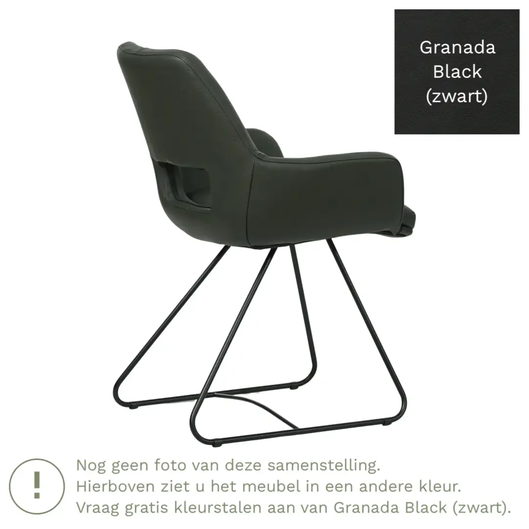 afbeelding van Leren eetkamerstoel Zippy - Granada Black (zwart) - U-poot staal rond zwart