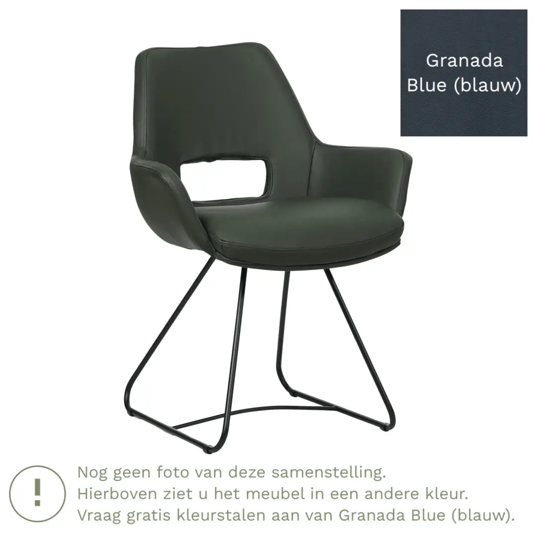 afbeelding van Leren eetkamerstoel Zippy - Granada Blue (blauw) - U-poot staal rond zwart