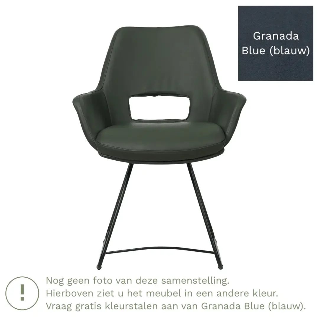 afbeelding van Leren eetkamerstoel Zippy - Granada Blue (blauw) - U-poot staal rond zwart