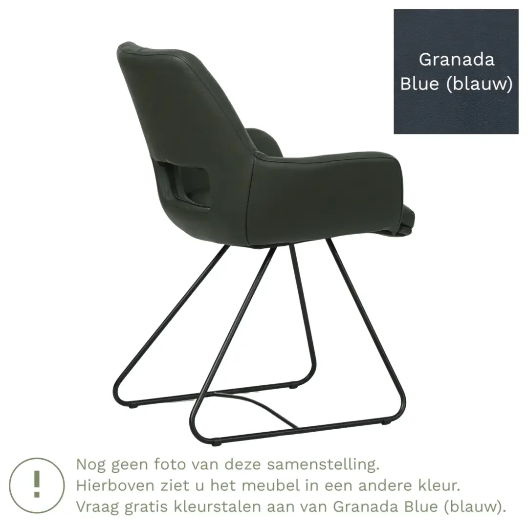 afbeelding van Leren eetkamerstoel Zippy - Granada Blue (blauw) - U-poot staal rond zwart