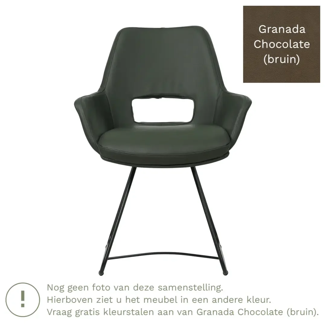 afbeelding van Leren eetkamerstoel Zippy - Granada Chocolate (bruin) - U-poot staal rond zwart